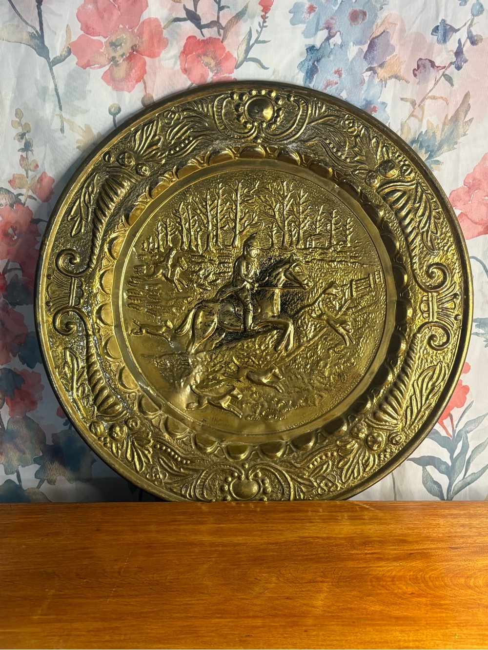 Vintage Brass Decorative Wall Plaque - Equestrian Scene